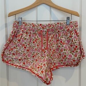 Zimmermann Linen Floral Print Shorts with Red and Pink Hues